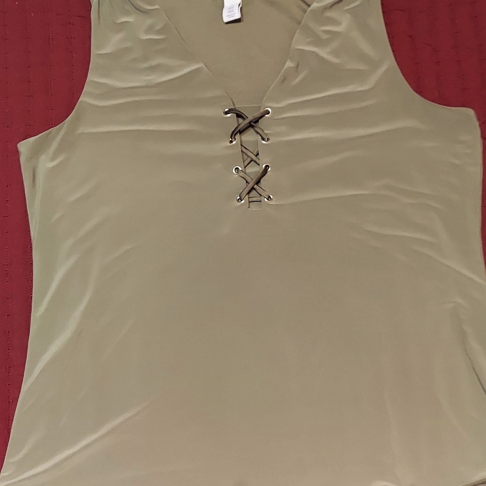 White House Black Market Olive Lace-Up Sleeveless Top
